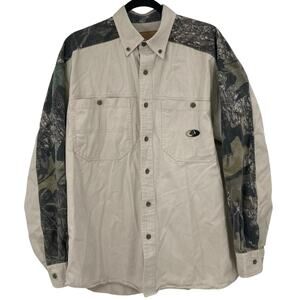 Mossy Oak Camo Khaki Button Down Outdoor Long Sleeve Shirt Men’s Large Hunting